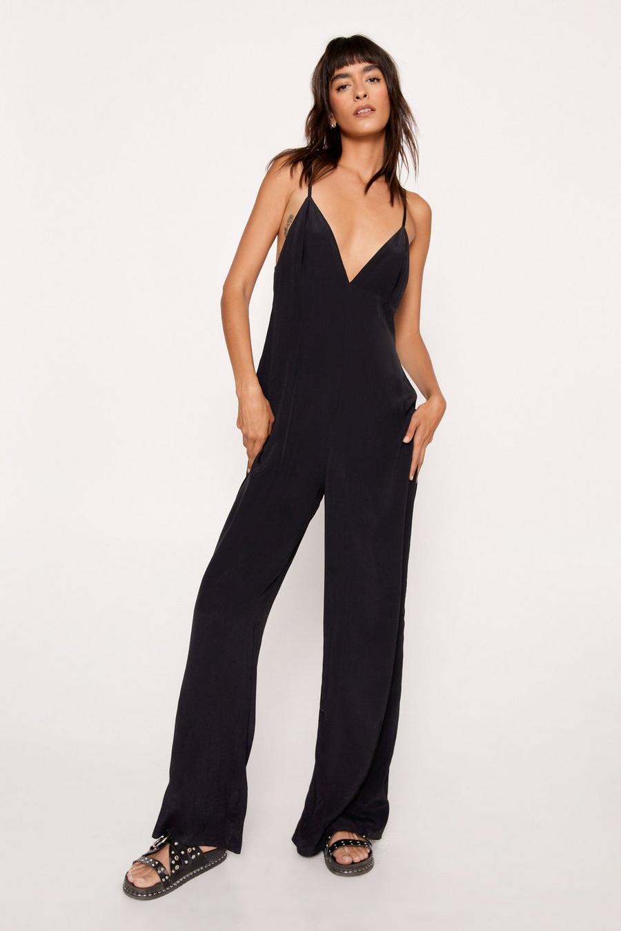 Black Strappy Back Detail Relaxed Jumpsuit