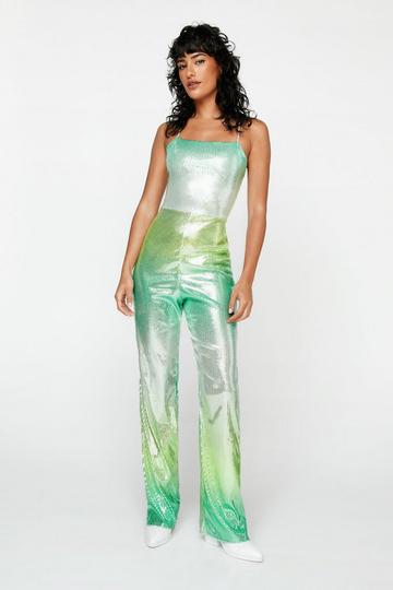 Ombre Sequin Straight Leg Halter Neck Jumpsuit green