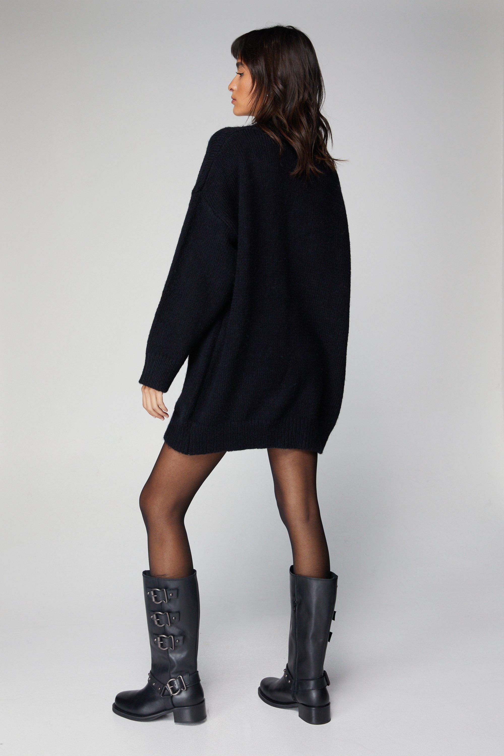 Oversized sweater dress hot sale with knee high boots