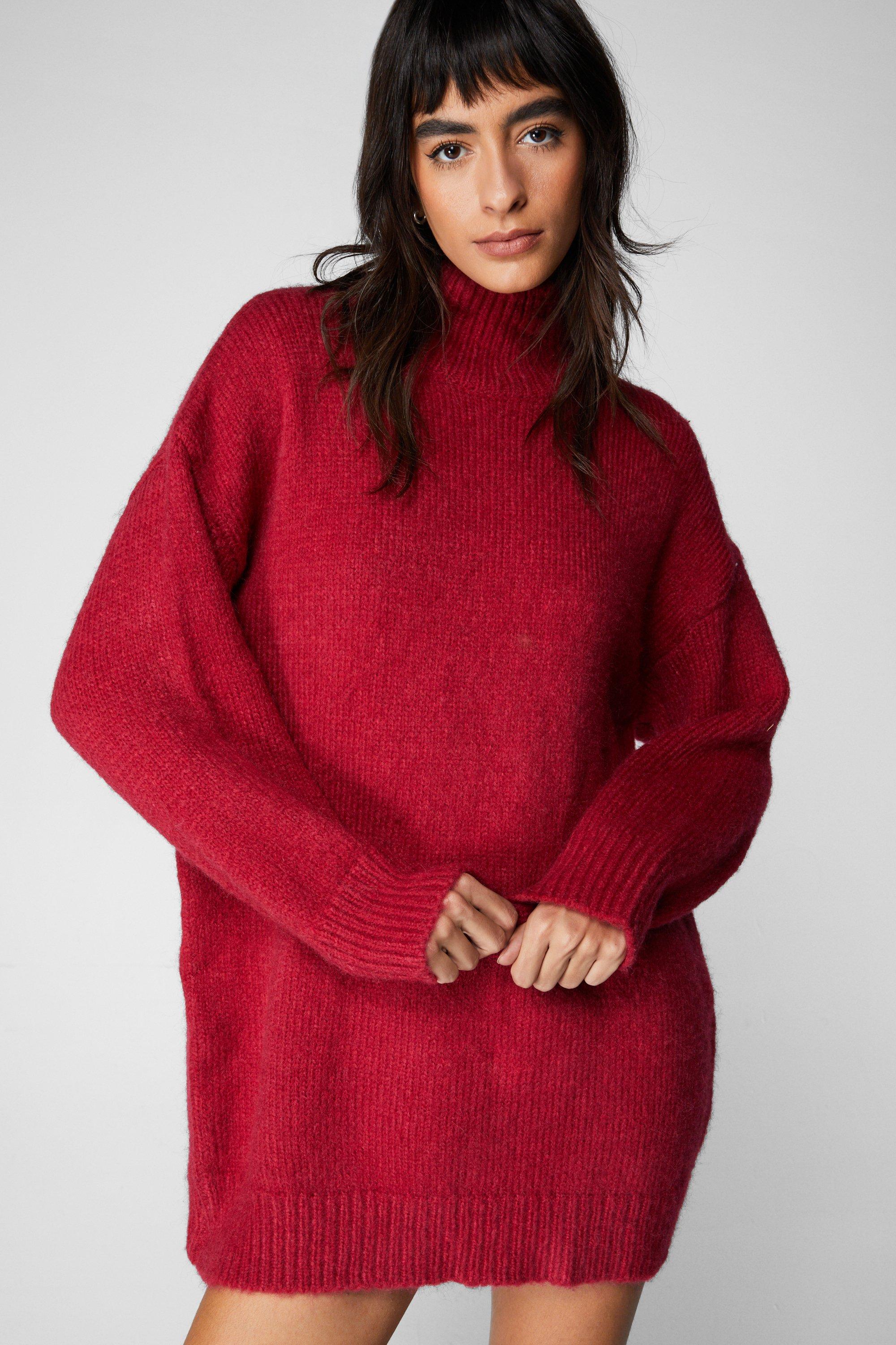 Brushed Knit Oversized Turtleneck Sweater Dress boohoo UK