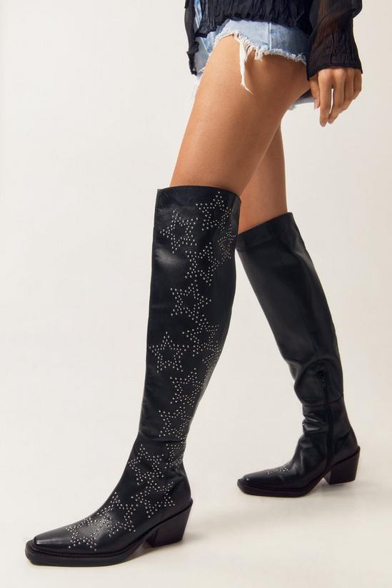 NastyGal Real Leather Star Studded Over The Knee Cowboy Boots 1