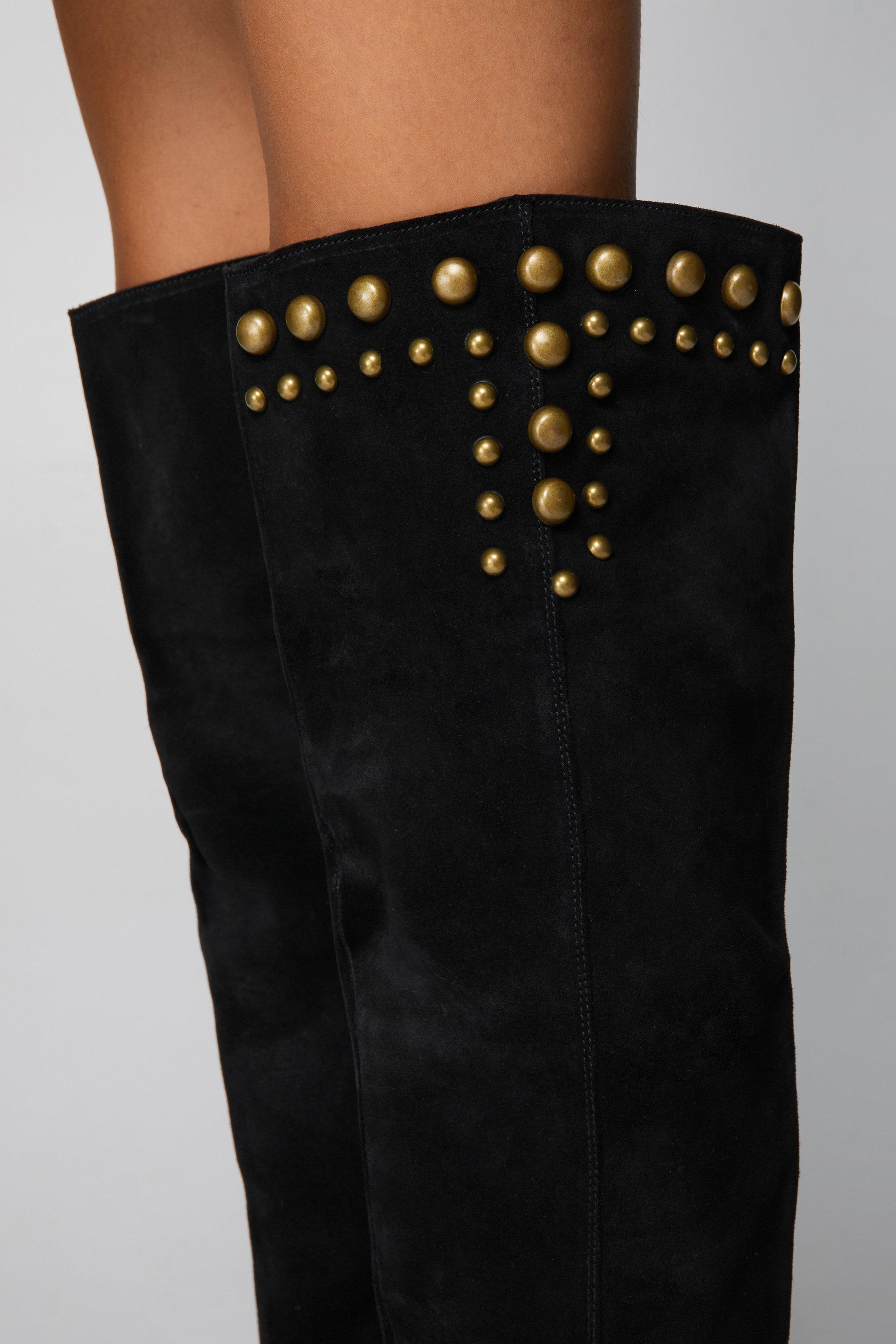 Genuine suede thigh hot sale high boots