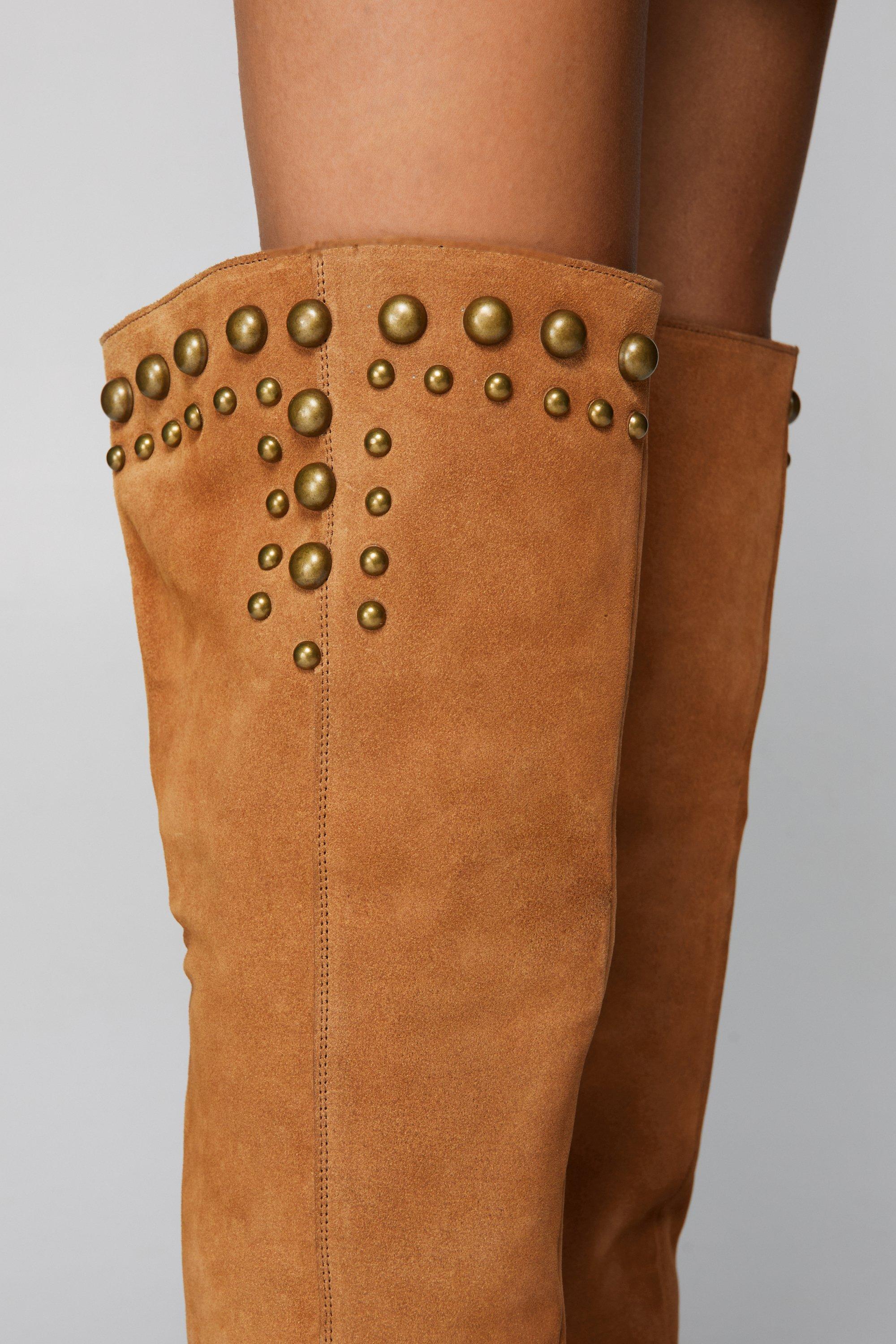 Studded over the outlet knee boots