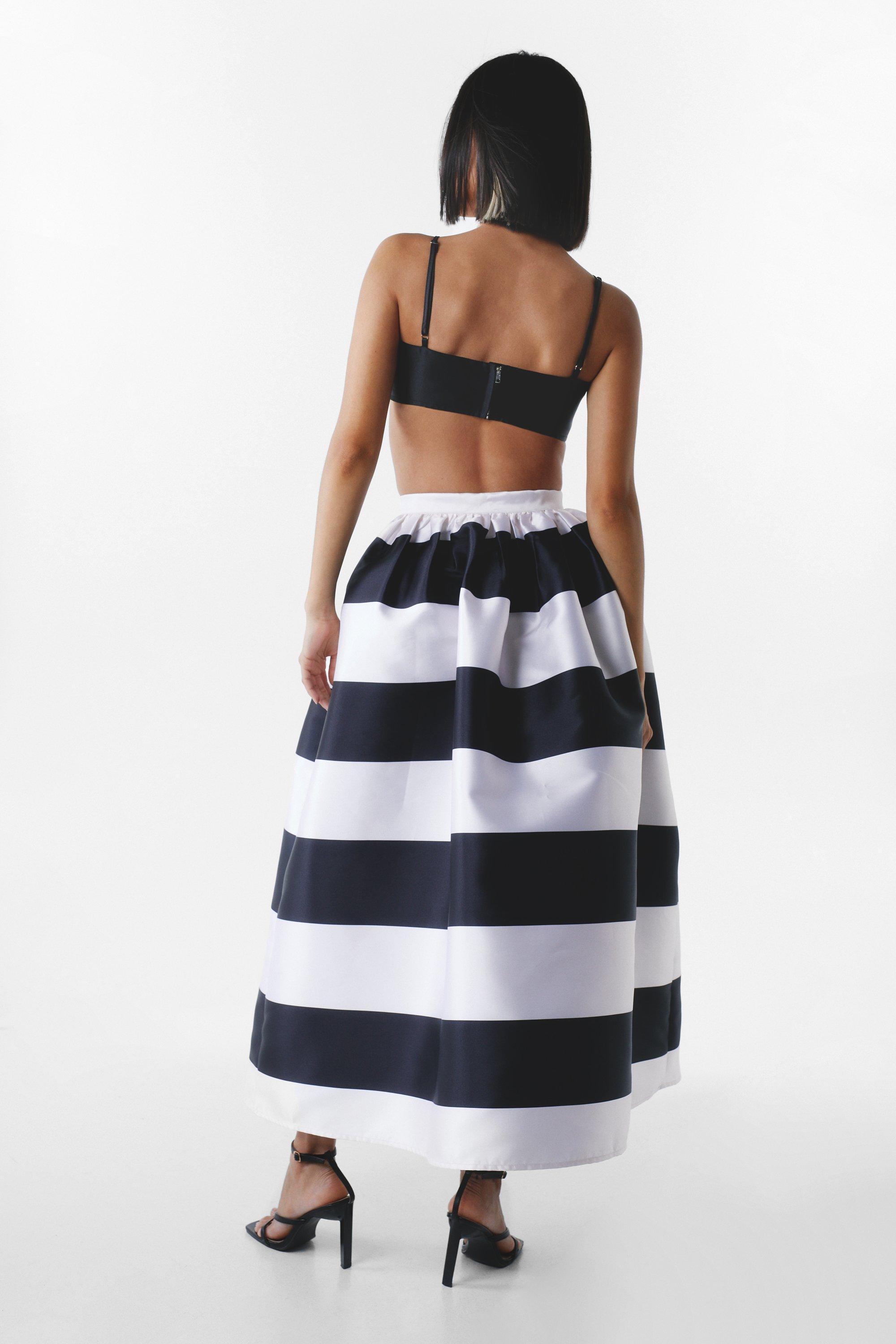 Stripe Satin Twill Structured Maxi Skirt