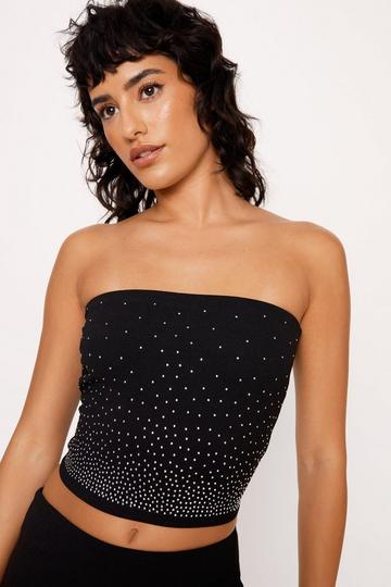 Diamante Detail Two Piece Set Bandeau Top black