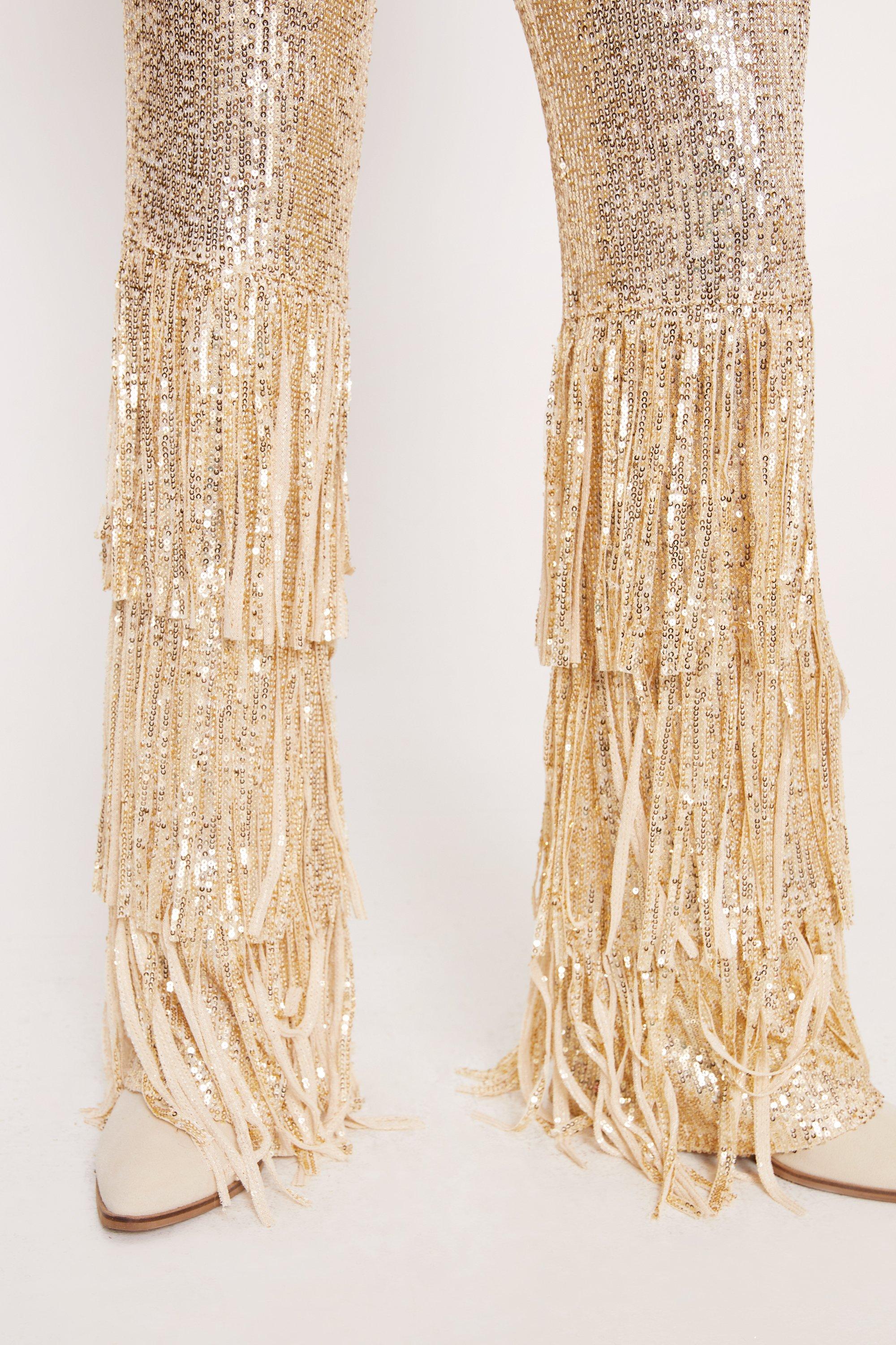 Gold store fringe pants