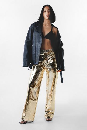 Gold Metallic Premium Metallic Croc Straight Leg Pants