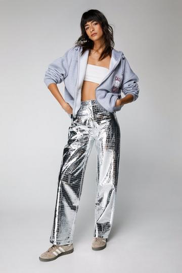 Silver Premium Metallic Croc Straight Leg Pants