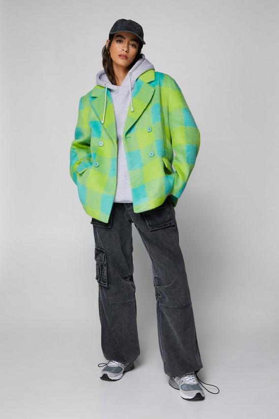NastyGal Premium Green Plaid Blazer Coat 1