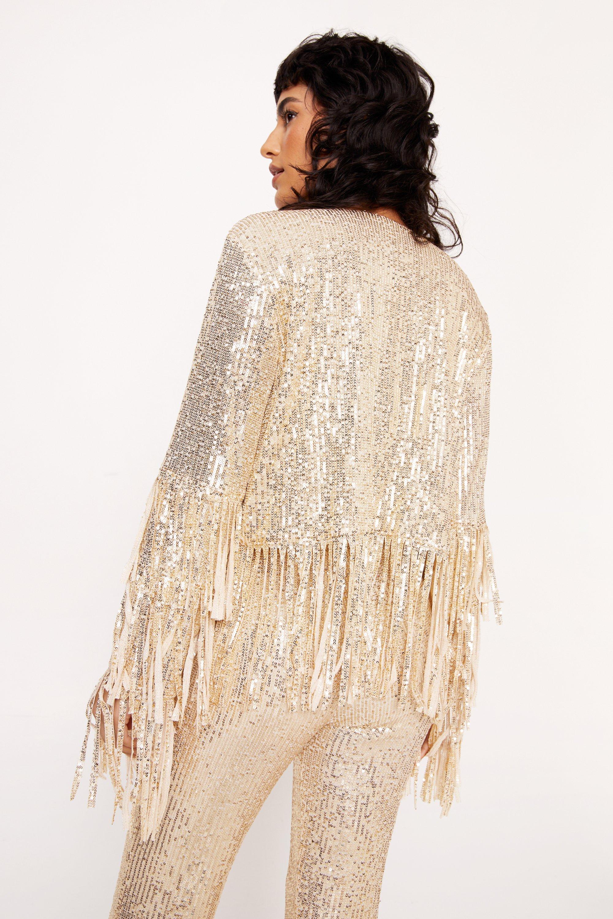 Gold hot sale fringe jacket