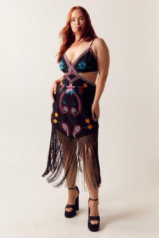 NastyGal Plus Size Embroidered Fringe Cut Out Mini Dress 2