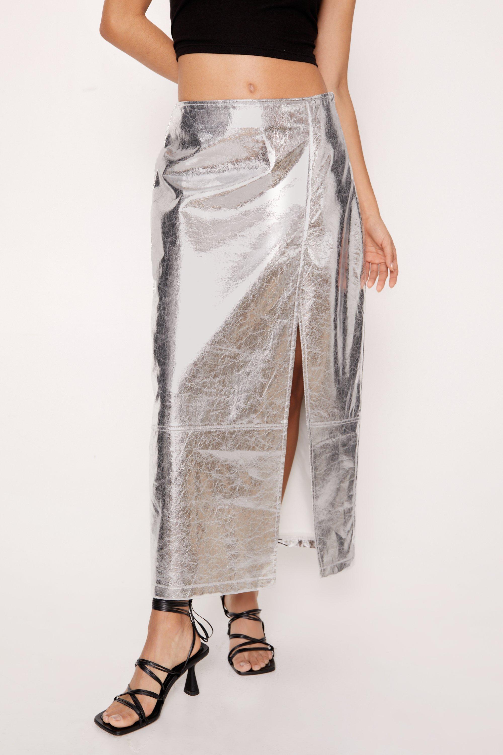 Silver faux 2025 leather skirt