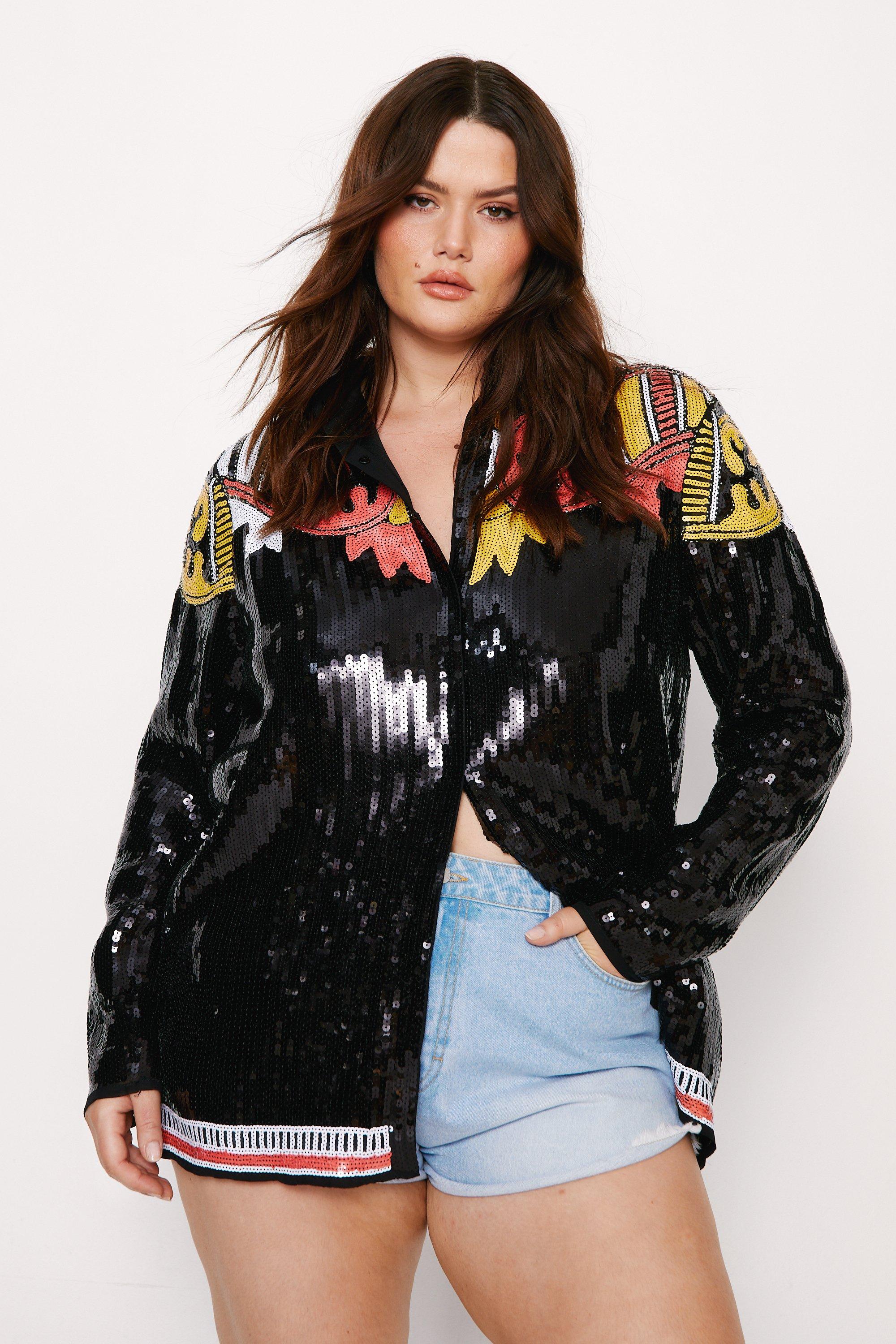 Plus size sequin tops for womens hotsell