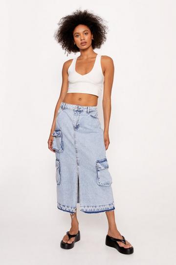 Pocket Detail Midi Denim Skirt washed blue