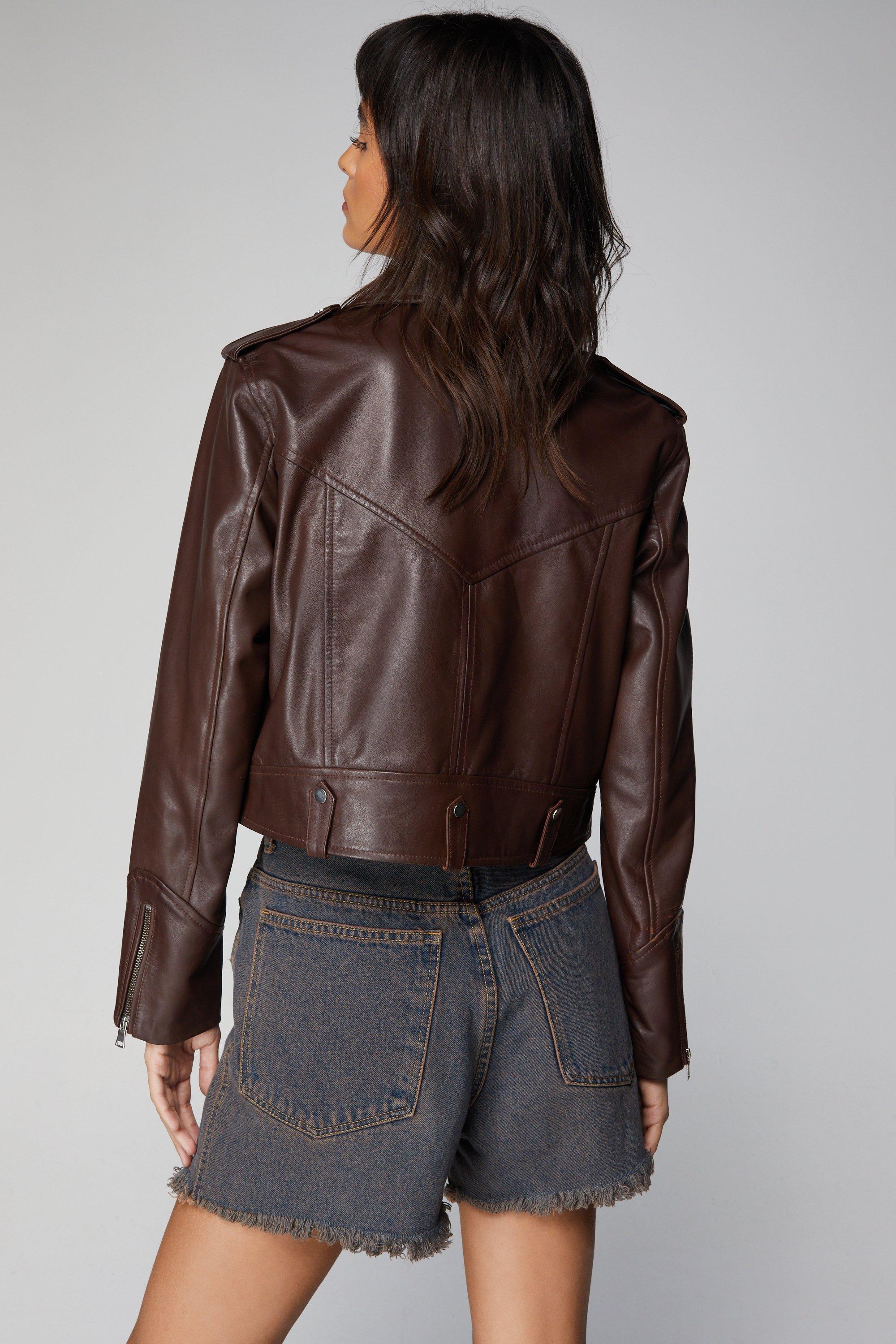 Petite real leather outlet biker jacket