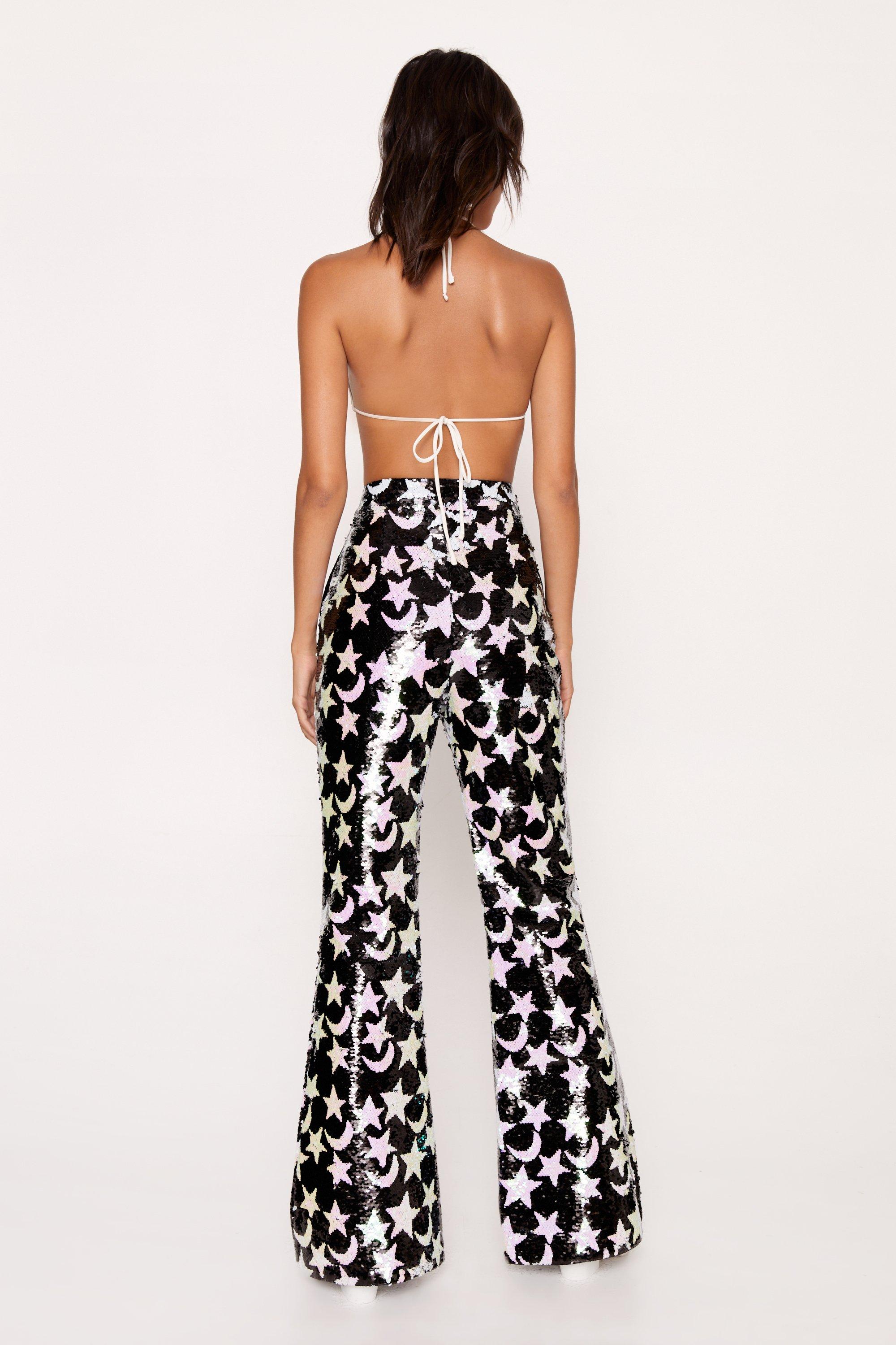 Women s Star And Moon Sequin Pants Boohoo UK