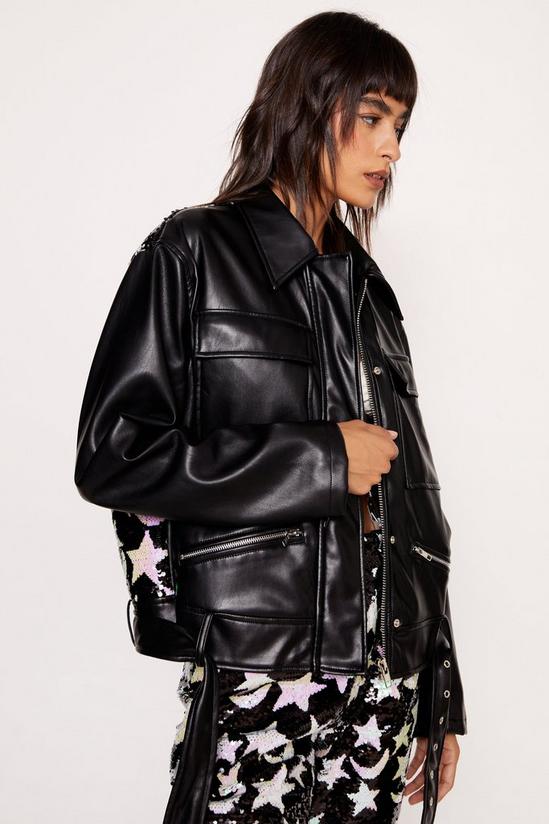 NastyGal Star And Moon Sequin Faux Leather Biker Jacket 4