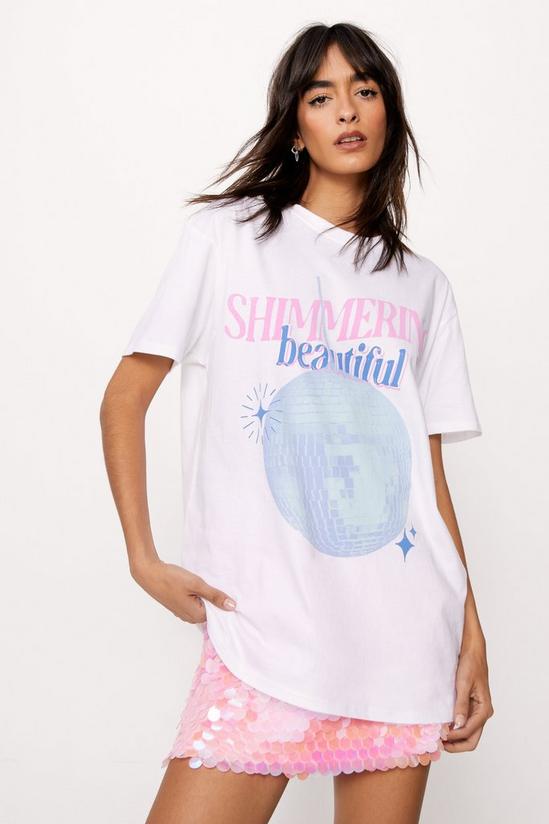 NastyGal Shimmering Beautiful Graphic Oversized T-shirt 1