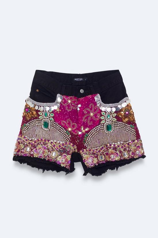 NastyGal Vintage Rework Embellished Denim Shorts 1