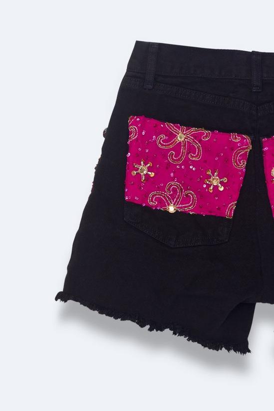 NastyGal Vintage Rework Embellished Denim Shorts 4