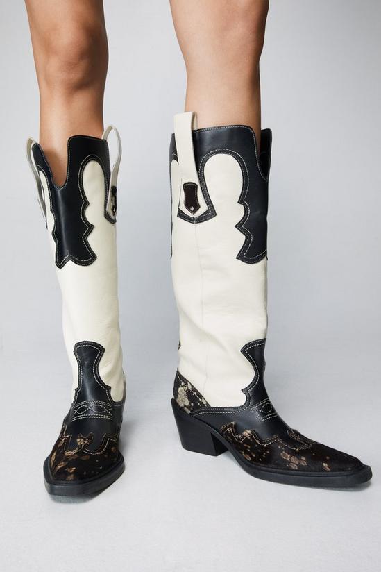 NastyGal Real Leather Knee High Cowboy Boots 2