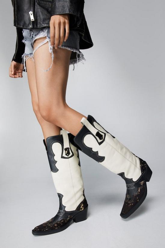 NastyGal Real Leather Knee High Cowboy Boots 4