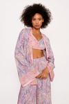 NastyGal Paisley Splice Bralette Wrap Kimono Pajama Pants 3pc Set thumbnail 2
