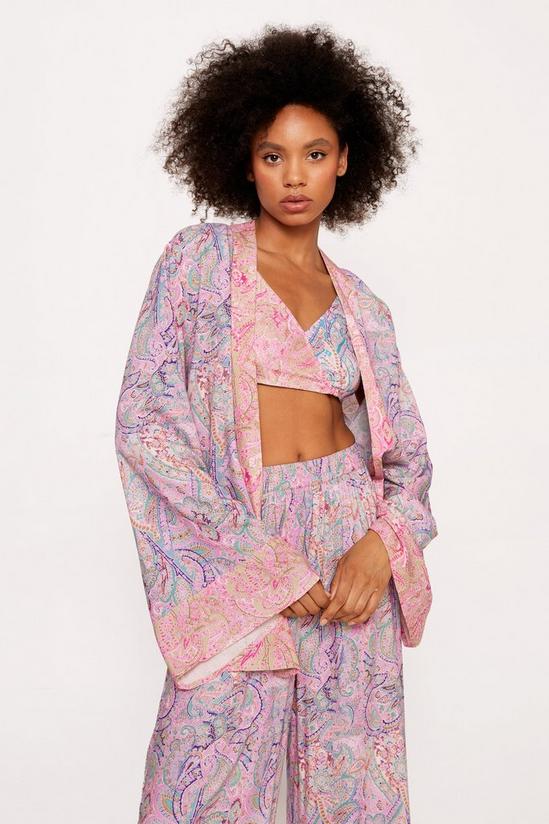 NastyGal Paisley Splice Bralette Wrap Kimono Pajama Pants 3pc Set 2