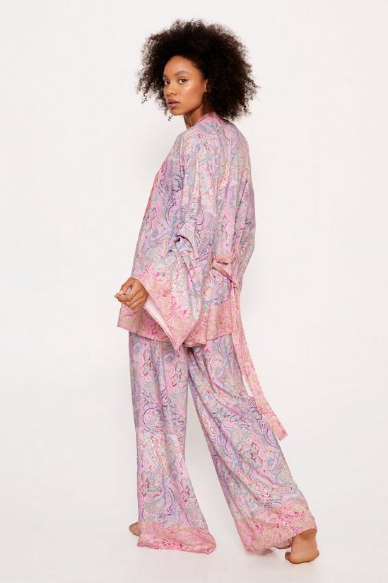 NastyGal Paisley Splice Bralette Wrap Kimono Pajama Pants 3pc Set 3
