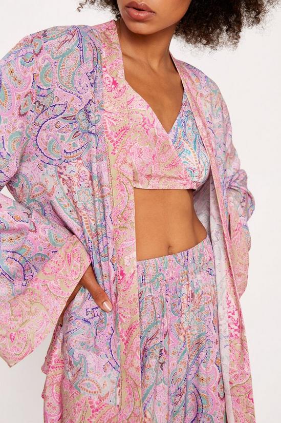 NastyGal Paisley Splice Bralette Wrap Kimono Pajama Pants 3pc Set 4