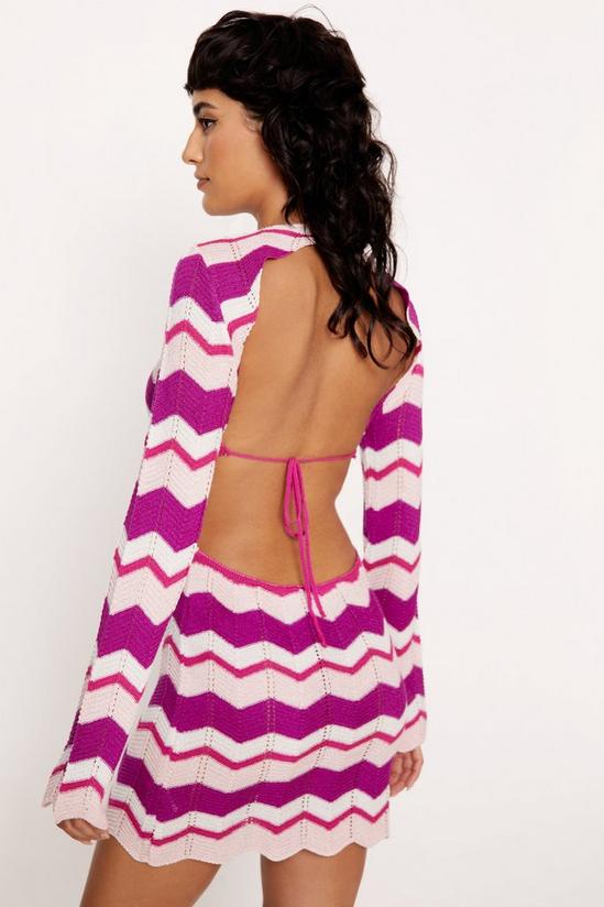 NastyGal Multicolor Stripe Crochet Open Back Mini Dress 3