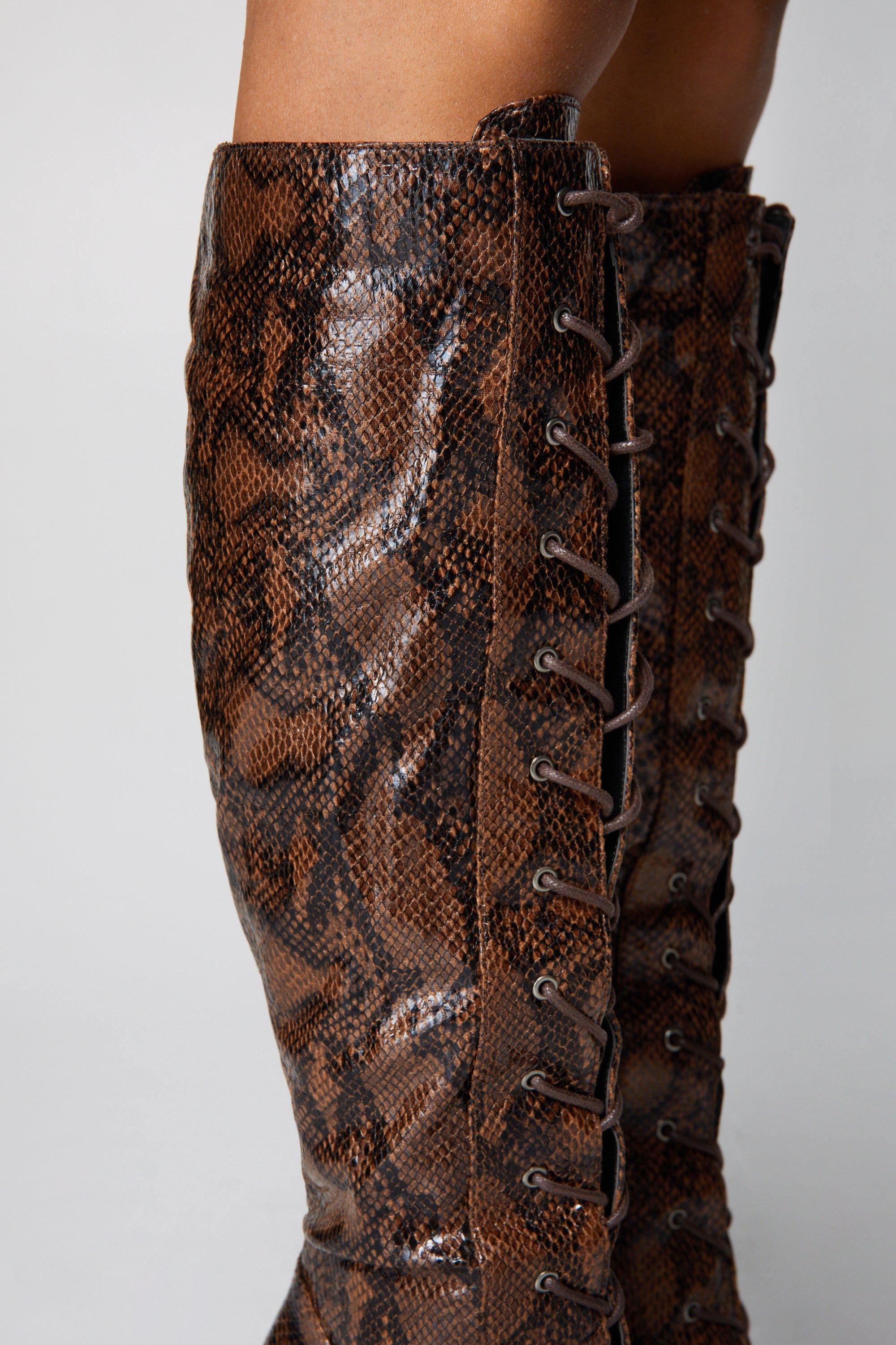 Women's lace store up snake boots