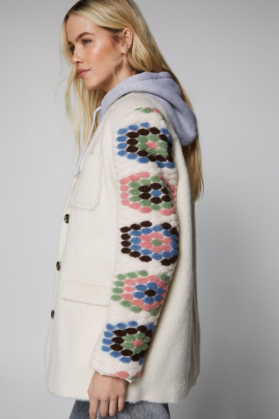 Multi Premium Wool Blend Crochet Blazer Coat image number 1