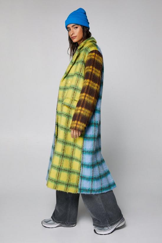 NastyGal Wool Look Contrast Plaid Panelled Coat 3