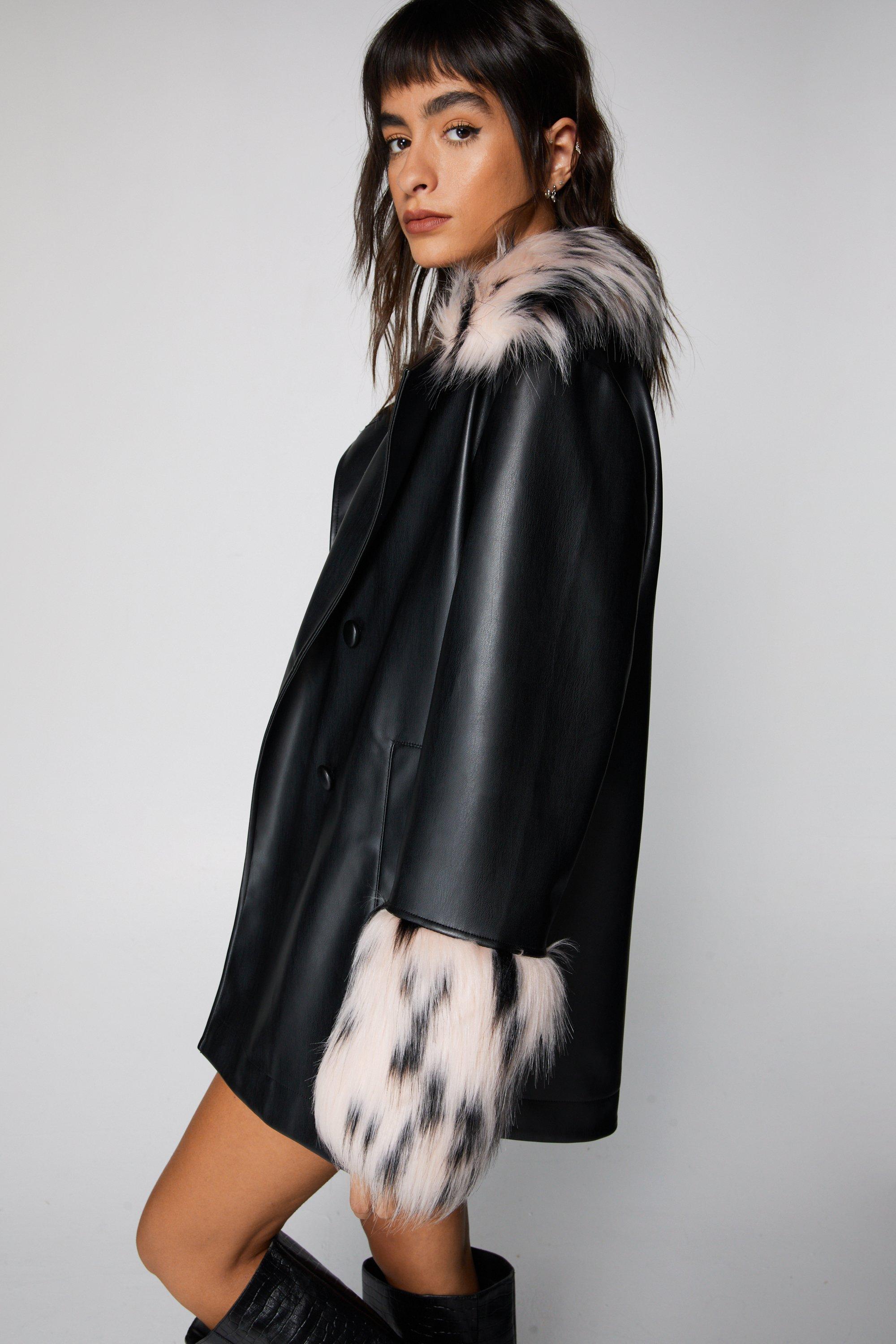 Buy Women's Plus Size Fur-Trim Leather Swing Coat Leather Jacket Online at  desertcartSeychelles