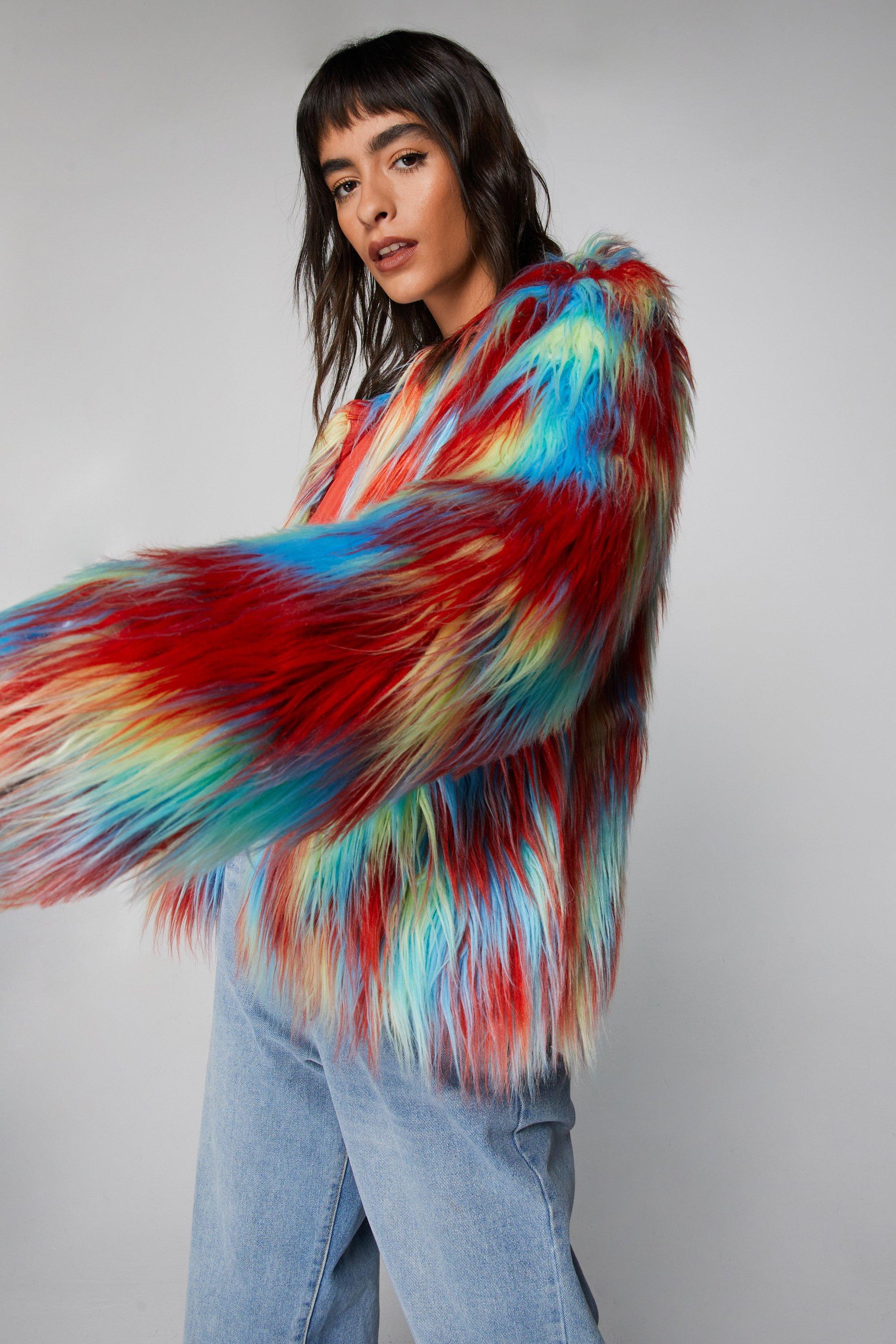 Faux fur clearance jacket multicolor