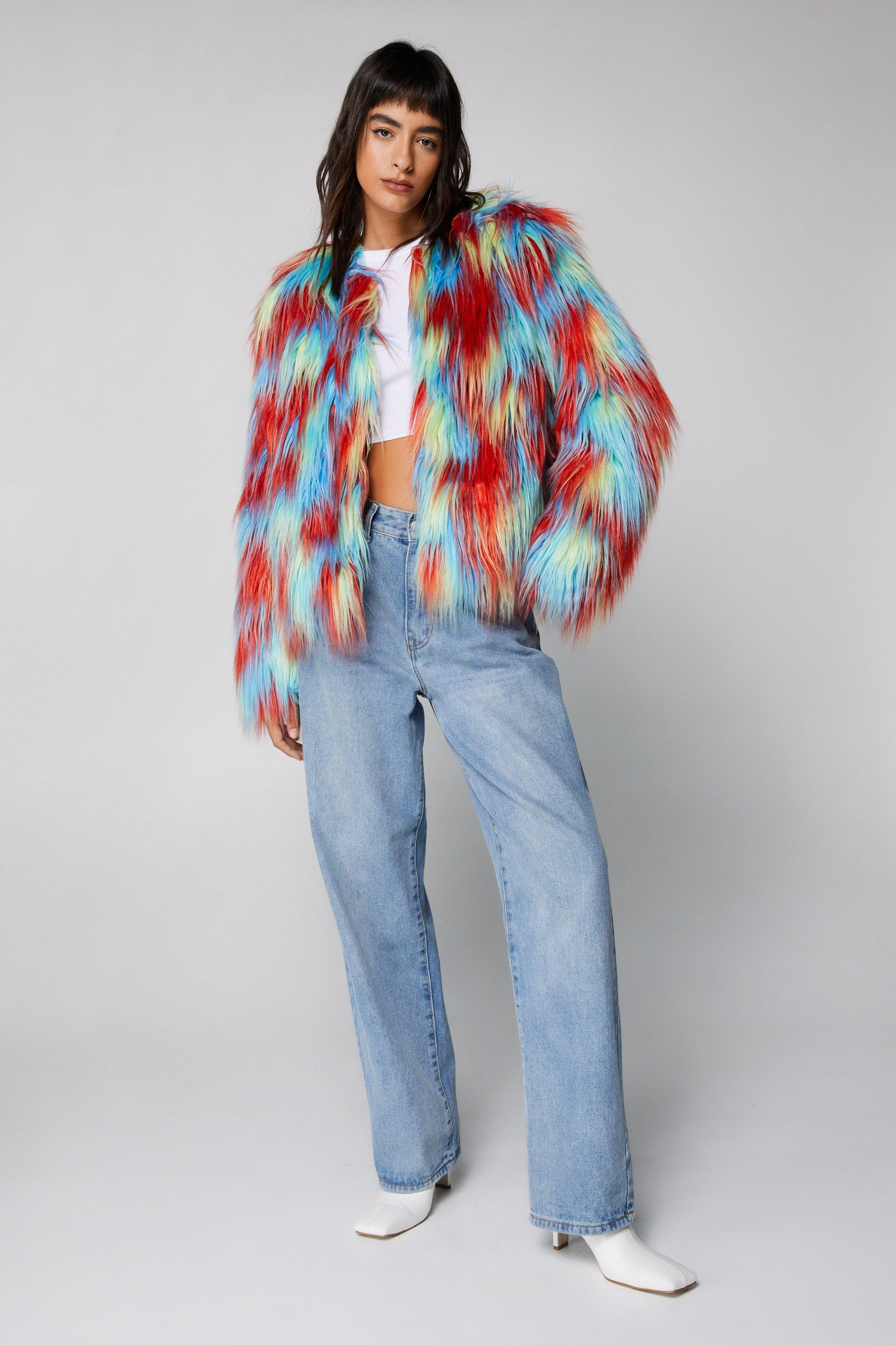 Multicolor faux fur jacket online
