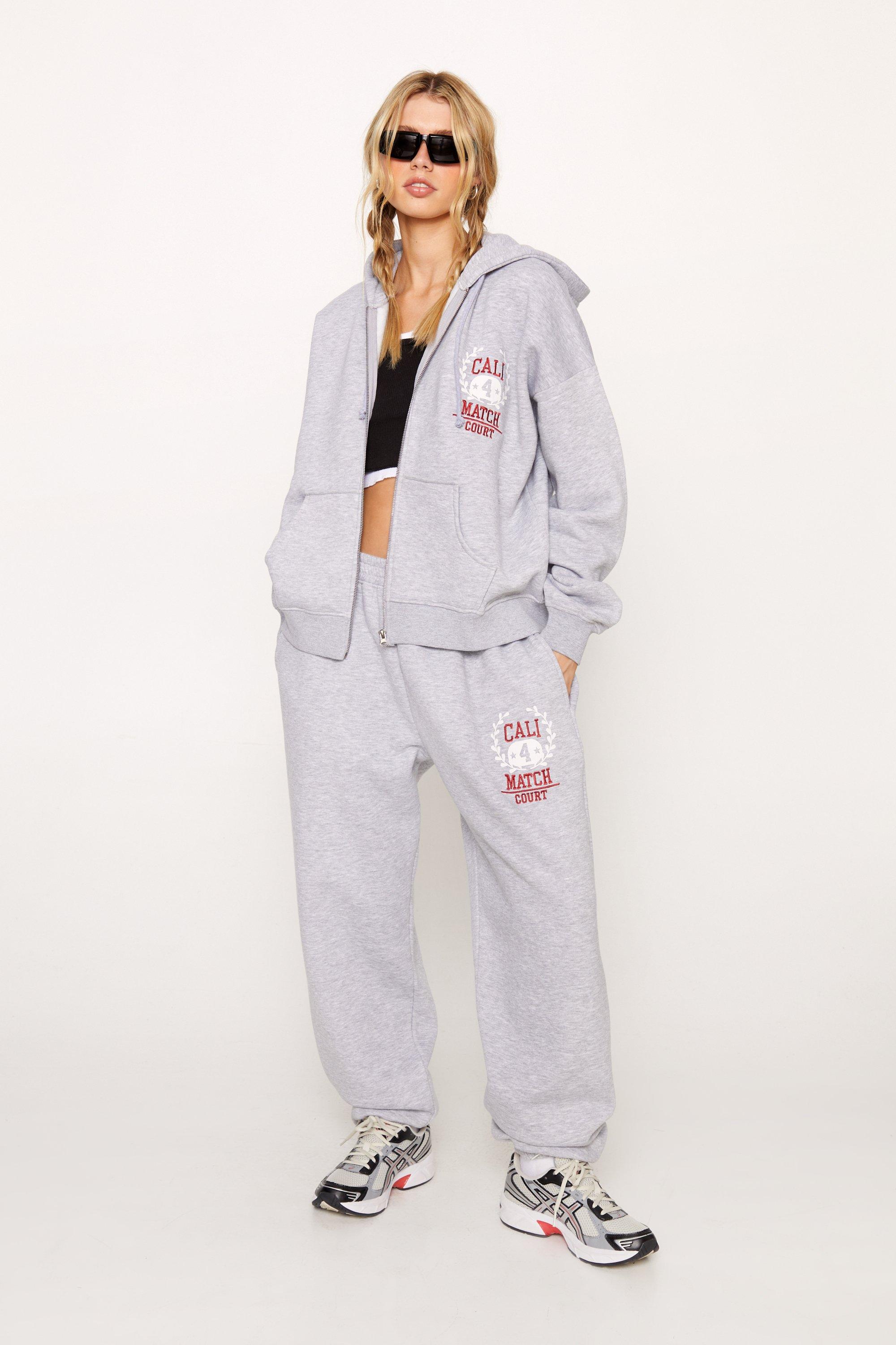 Women s Slogan Zip Through Hoodie Sweatpant Set Boohoo UK