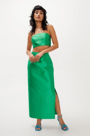 Structured Satin Twill Pencil Maxi Skirt green