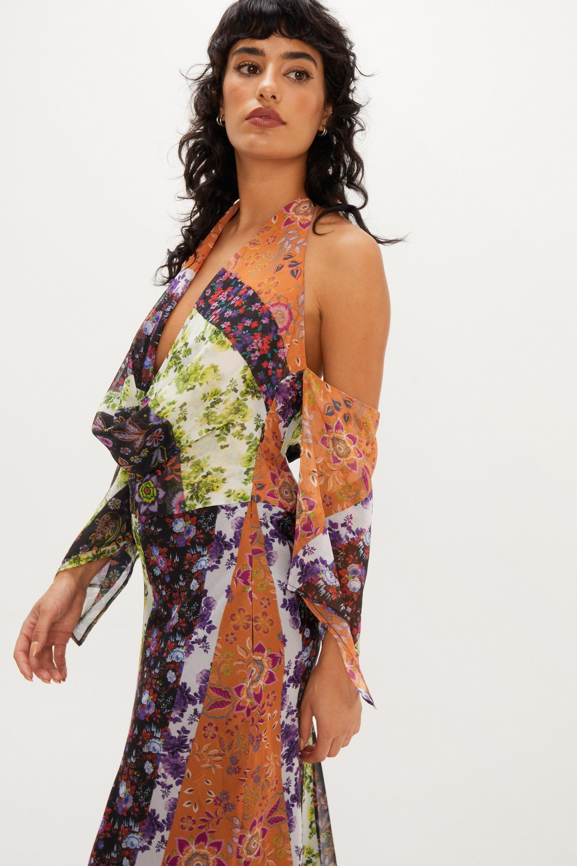 Boohoo scarf print maxi hot sale dress