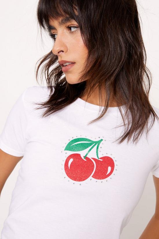 NastyGal Cherry Glitter Diamante Baby Fit T-Shirt 1