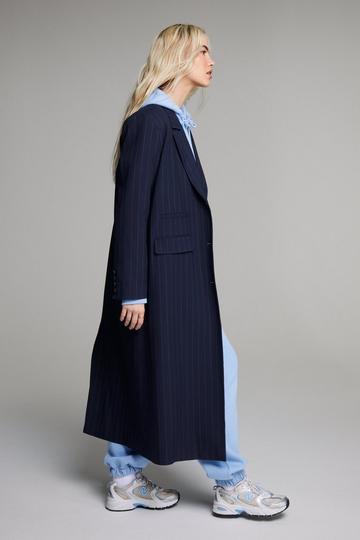 Navy Premium Pinstripe Duster Coat