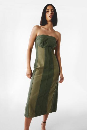 Petite Bandeau Twill Two Tone Midi Dress green