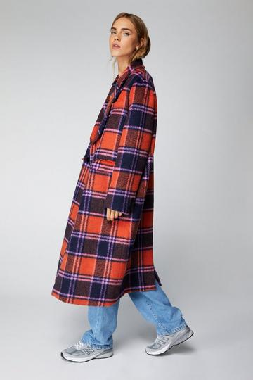 Premium Plaid Longline Wool Look Coat multi