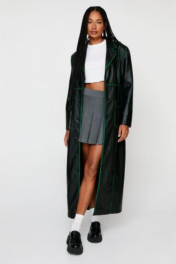 Premium Distressed Faux Leather Duster Coat black