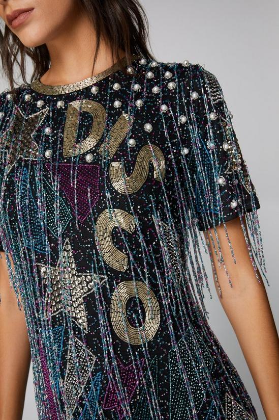 NastyGal Disco Beaded Tassel T-Shirt Mini Dress 3