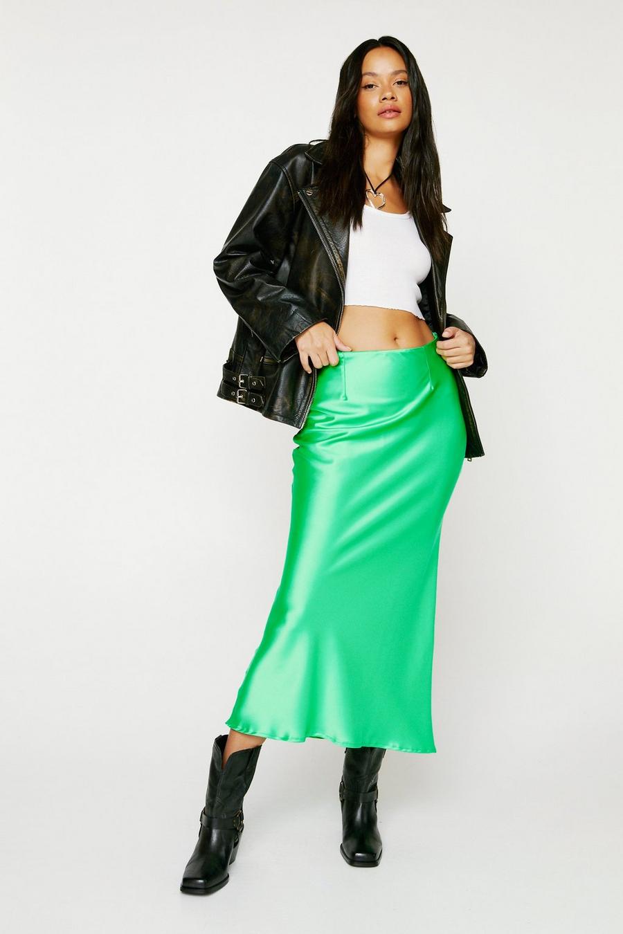 Bright green Petite Bias Cut Satin Maxi Skirt
