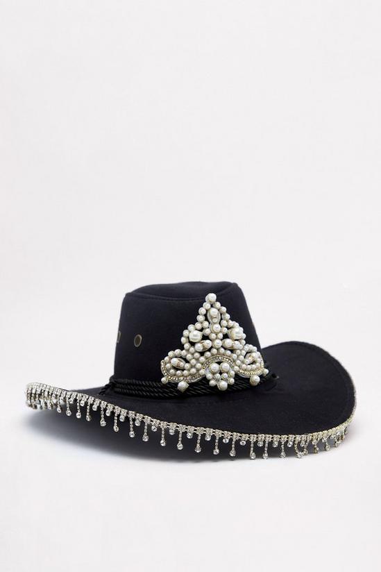 NastyGal Pearl Embellished Tassel Trim Cowboy Hat 3