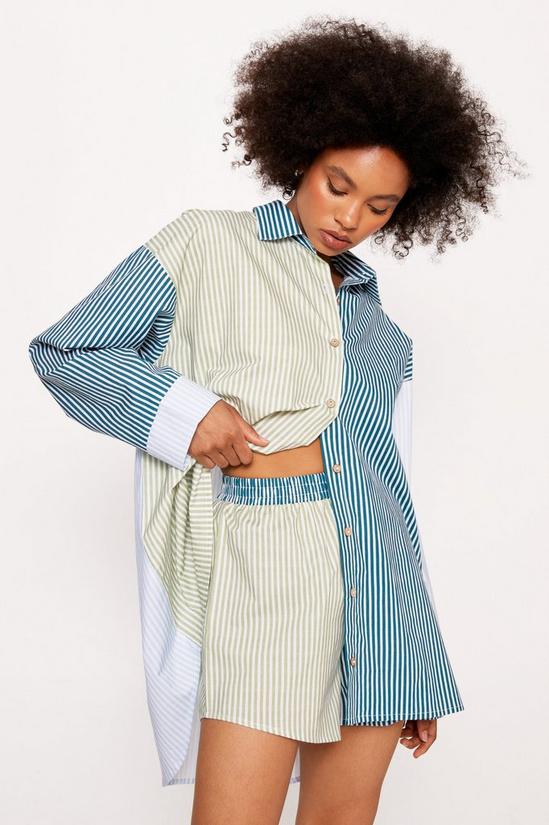 NastyGal Cotton Poplin Colorblock Stripe Oversized Shirt & Shorts Pajama Set 1