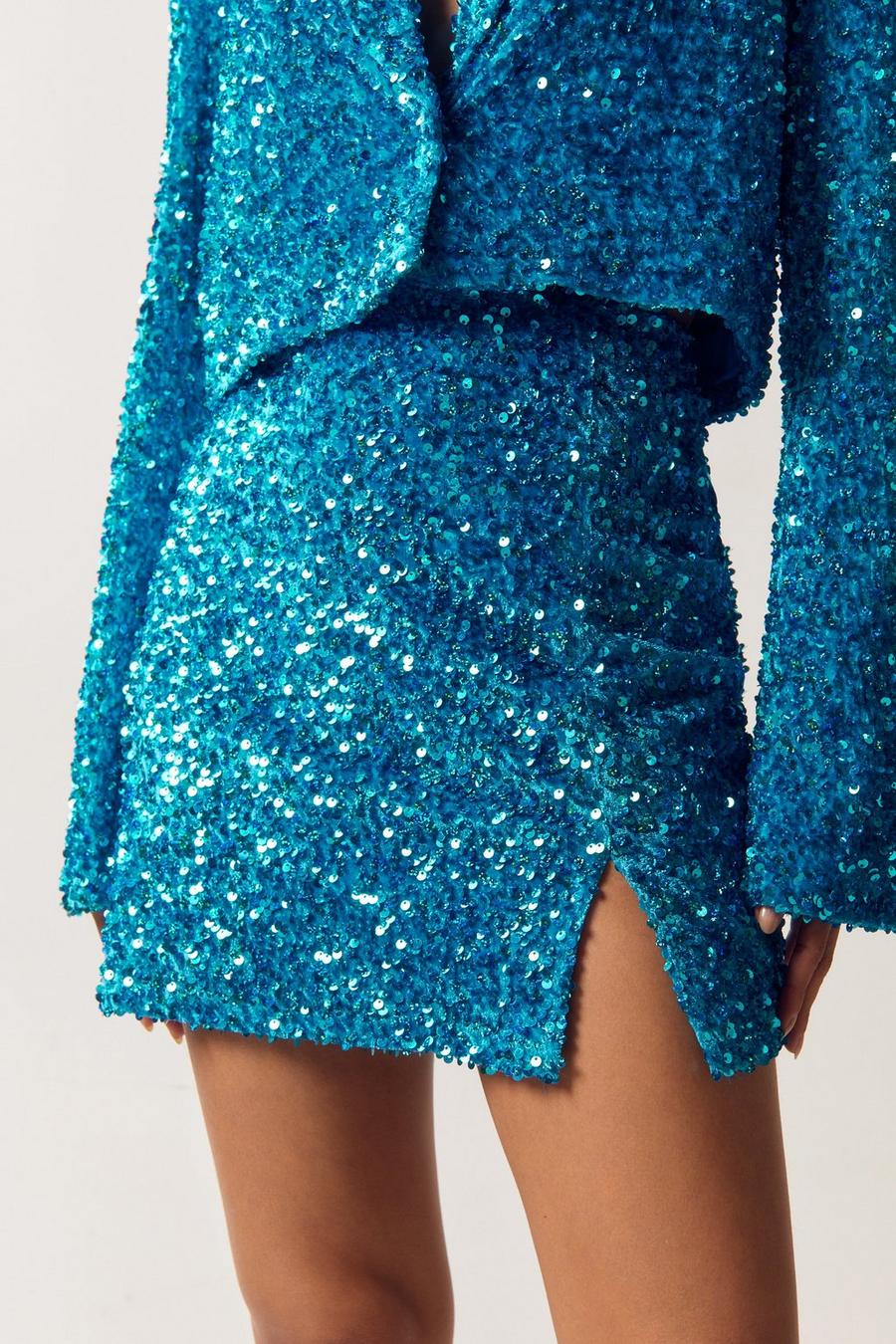 Teal Tailored Sequin Mini Skirt image number 1